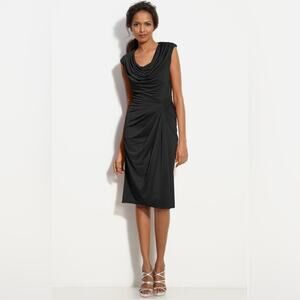 Tadashi Shoji Sleeveless Ruched Drape Neck Black Dress Size L